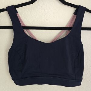 Like New Lululemon Athletica Dark Blue Bra with Crossback Pink Straps Size 6